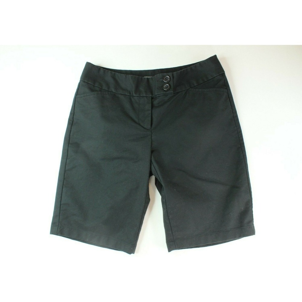 SHORTS ANN TAYLOR Sz 2 CURVY Women BLACK Chino Twill Bermuda Walking Stretch